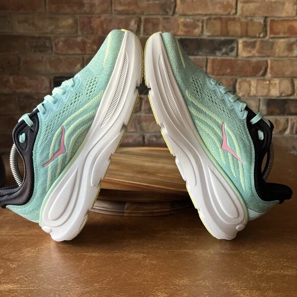 Hoka Bondi 9 Max Cushion Womens 7 Wide Green Pink Road Running Shoes Sneakers - Picture 15 of 16
